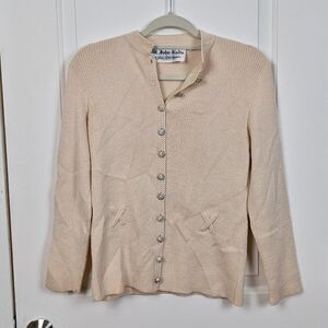 St. John Knits | Cream Luxury Knit Cardigan Rhinestone Buttons Size M